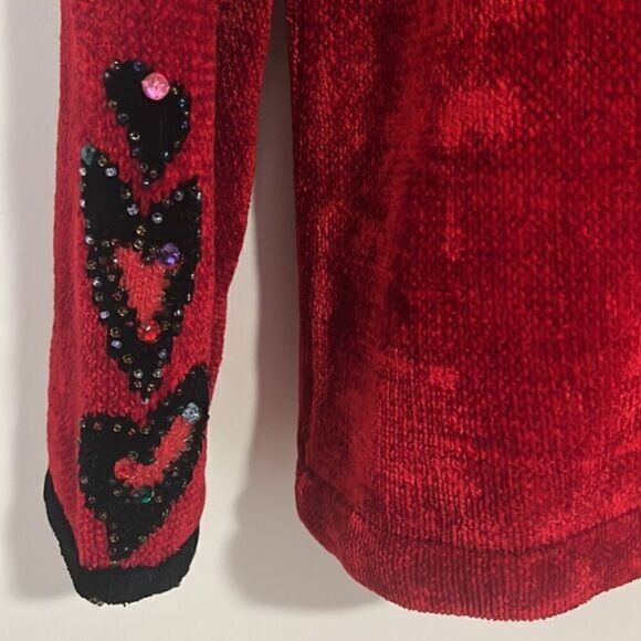 That Sweater Red Beaded with Hearts Button Up Sweater Cardigan Size M - Picture 4 of 16